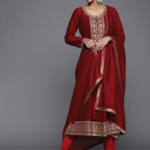 Maroon Yoke Design Silk Blend Anarkali Kurta