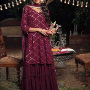 Embroidered Georgette Straight Sharara Suit